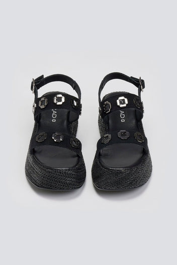 Flatforms δερμάτινα σανδάλια με ψάθα Carad - Μαύρο - thefashionproject.gr - CARAD