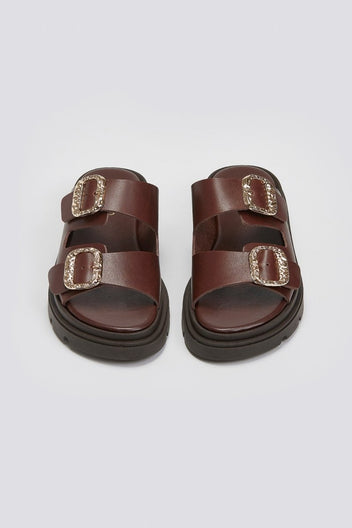 Flatforms δερμάτινα σανδάλια με τοκάδες Tfp - Καφέ - thefashionproject.gr - TFP