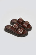 Flatforms δερμάτινα σανδάλια με τοκάδες Tfp - Καφέ - thefashionproject.gr - TFP