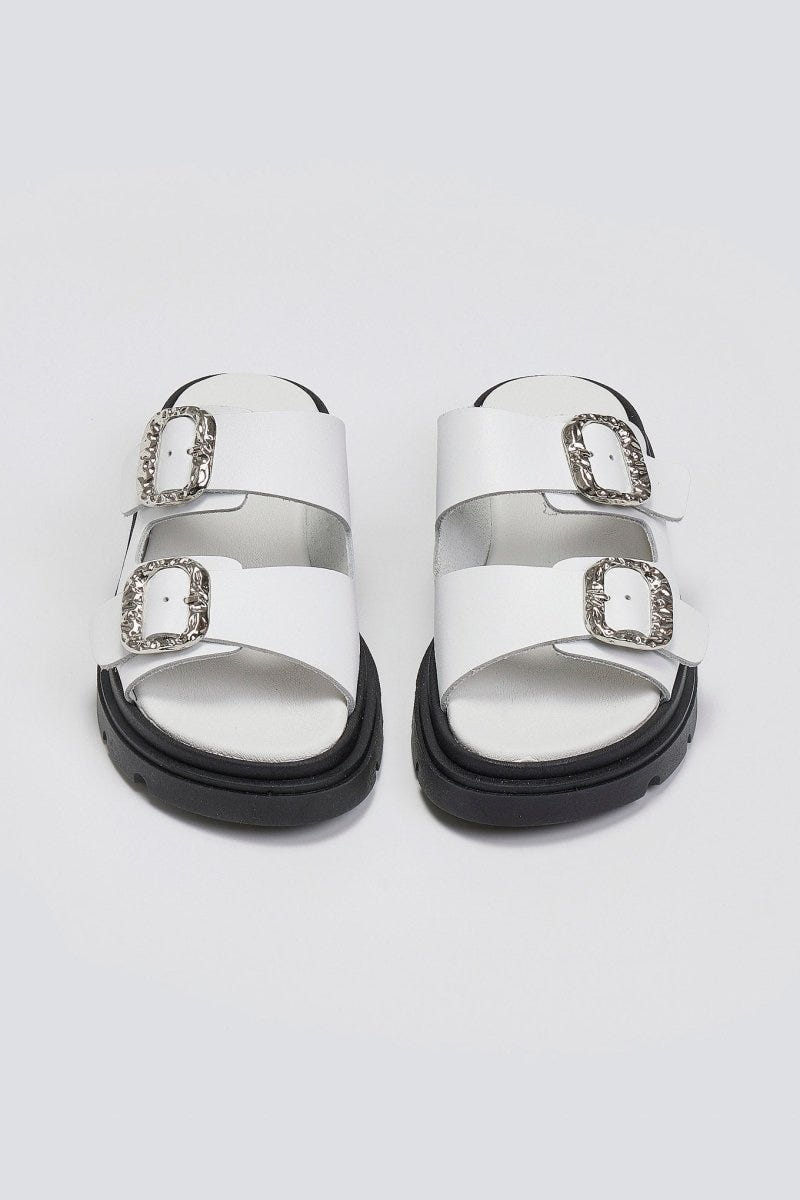 Flatforms δερμάτινα σανδάλια με τοκάδες Tfp - Λευκό - thefashionproject.gr - TFP