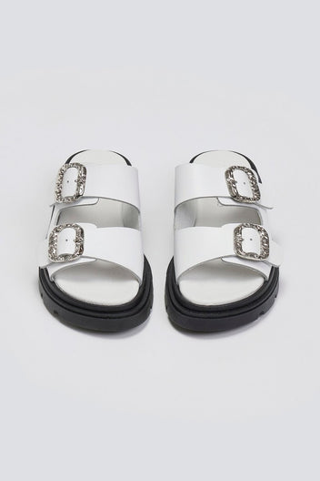 Flatforms δερμάτινα σανδάλια με τοκάδες Tfp - Λευκό - thefashionproject.gr - TFP