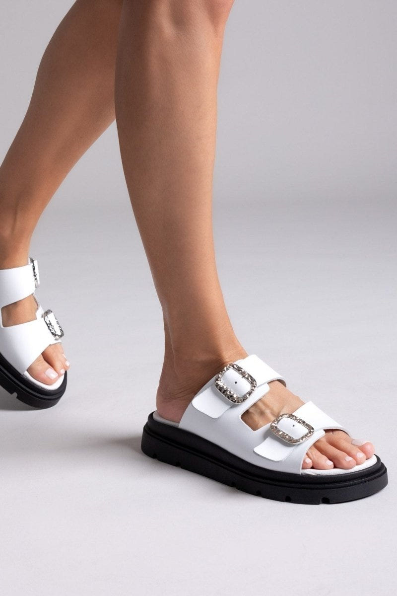 Flatforms δερμάτινα σανδάλια με τοκάδες Tfp - Λευκό - thefashionproject.gr - TFP
