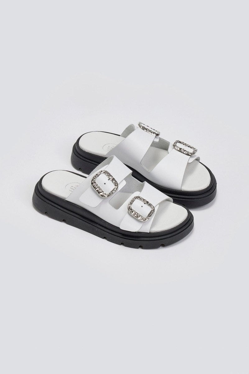 Flatforms δερμάτινα σανδάλια με τοκάδες Tfp - Λευκό - thefashionproject.gr - TFP