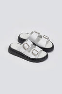 Flatforms δερμάτινα σανδάλια με τοκάδες Tfp - Λευκό - thefashionproject.gr - TFP