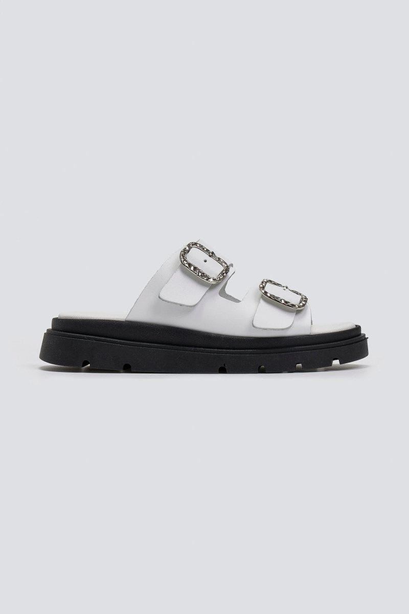 Flatforms δερμάτινα σανδάλια με τοκάδες Tfp - Λευκό - thefashionproject.gr - TFP