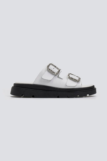 Flatforms δερμάτινα σανδάλια με τοκάδες Tfp - Λευκό - thefashionproject.gr - TFP
