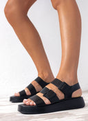Flatfοrms δερμάτινα σανδάλια με τοκάδες TFP - Μαύρο - thefashionproject.gr - TFP