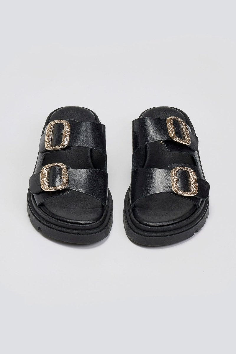 Flatforms δερμάτινα σανδάλια με τοκάδες Tfp - Μαύρο - thefashionproject.gr - TFP