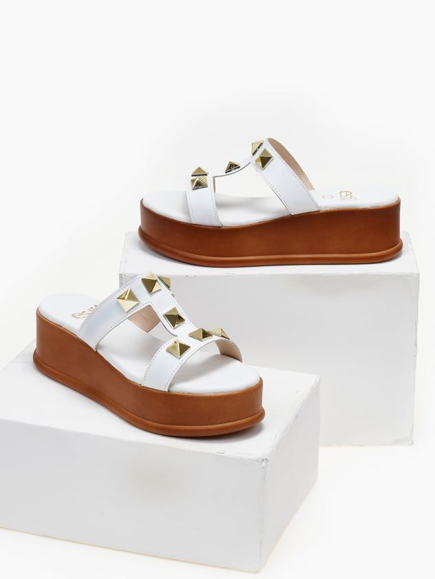 Flatforms δερμάτινα σανδάλια με τρουκς Estil - Λευκό - thefashionproject.gr - Estil