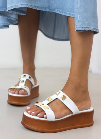 Flatforms δερμάτινα σανδάλια με τρουκς Estil - Λευκό - thefashionproject.gr - Estil