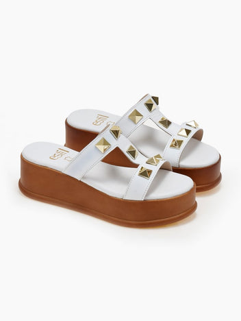 Flatforms δερμάτινα σανδάλια με τρουκς Estil - Λευκό - thefashionproject.gr - Estil
