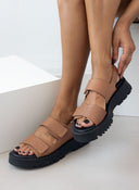 Flatforms δερμάτινα σανδάλια με velcro TFP - Mocha - thefashionproject.gr - TFP