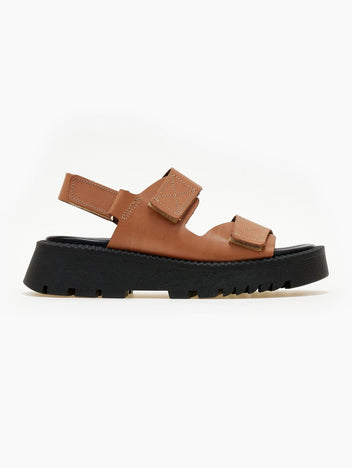 Flatforms δερμάτινα σανδάλια με velcro TFP - Mocha - thefashionproject.gr - TFP