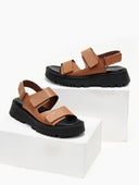 Flatforms δερμάτινα σανδάλια με velcro TFP - Mocha - thefashionproject.gr - TFP