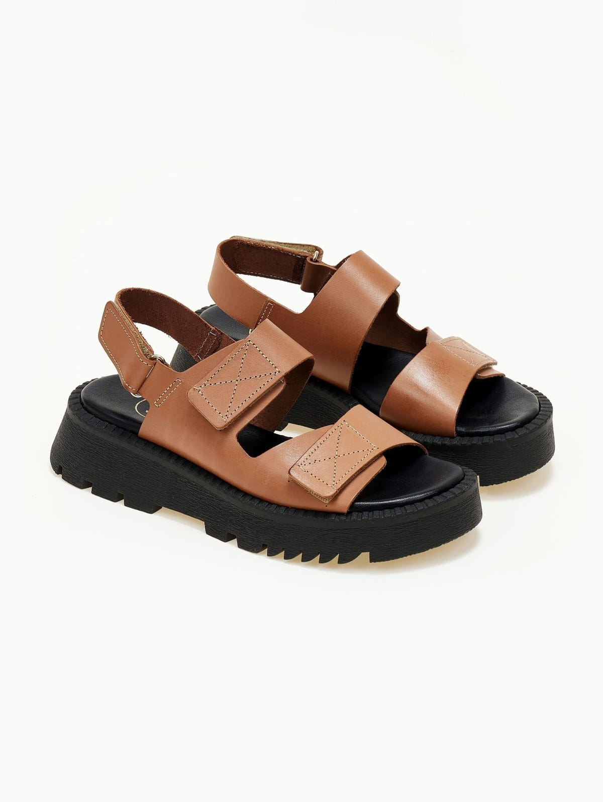 Flatforms δερμάτινα σανδάλια με velcro TFP - Mocha - thefashionproject.gr - TFP