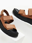 Flatforms δερμάτινα σανδάλια με velcro TFP - Mocha - thefashionproject.gr - TFP