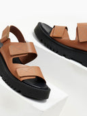 Flatforms δερμάτινα σανδάλια με velcro TFP - Mocha - thefashionproject.gr - TFP