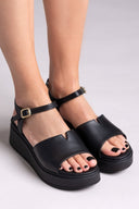 Flatforms δερμάτινα σανδάλια TFP - Μαύρο - thefashionproject.gr - TFP