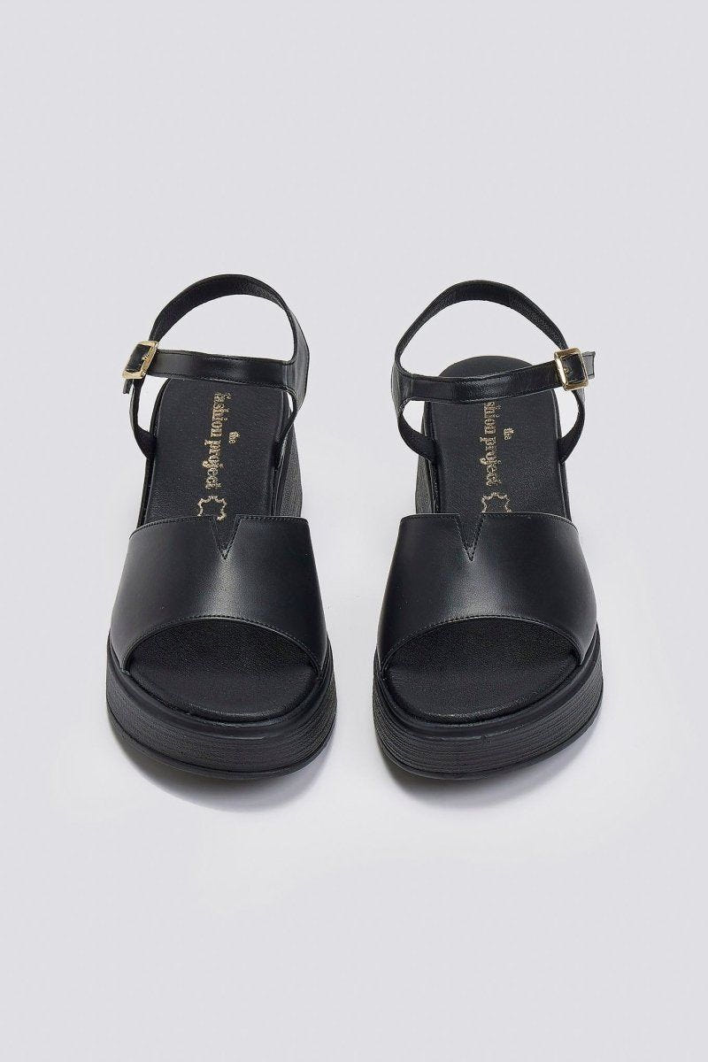 Flatforms δερμάτινα σανδάλια TFP - Μαύρο - thefashionproject.gr - TFP