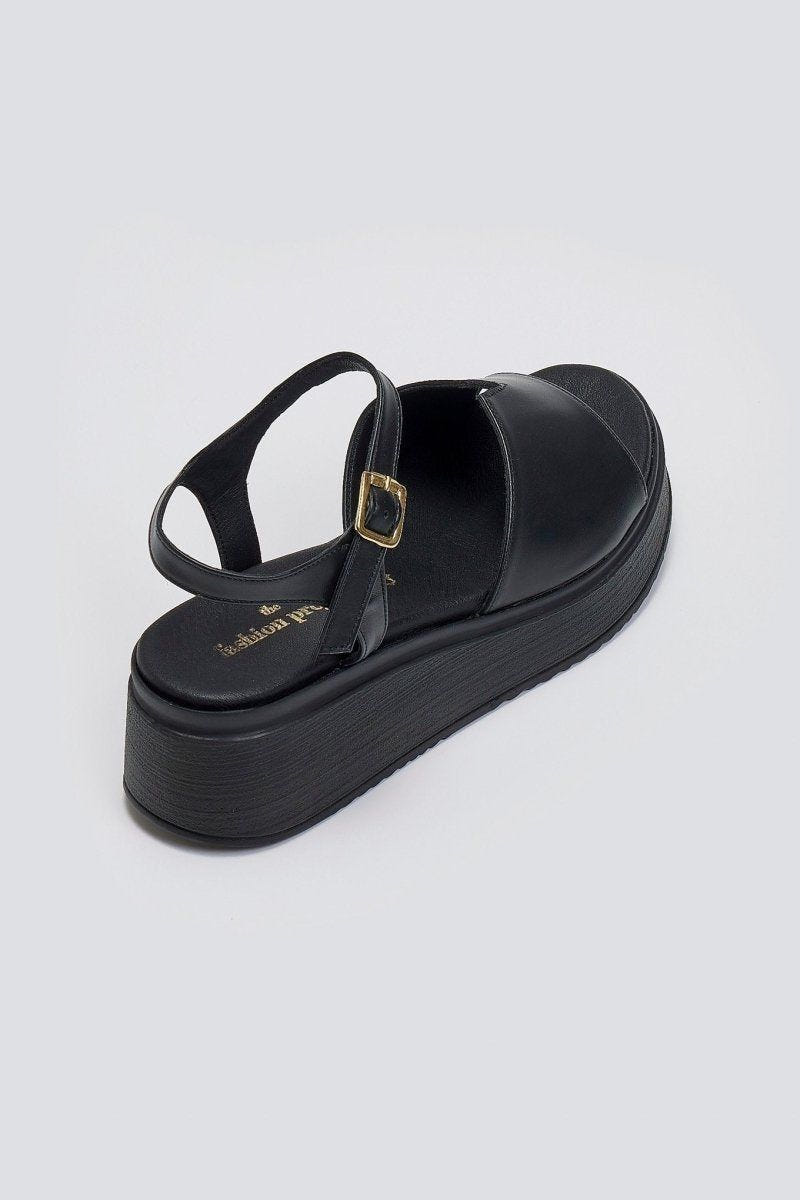 Flatforms δερμάτινα σανδάλια TFP - Μαύρο - thefashionproject.gr - TFP