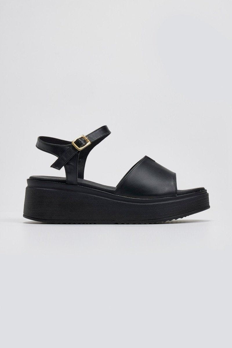 Flatforms δερμάτινα σανδάλια TFP - Μαύρο - thefashionproject.gr - TFP