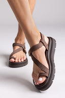 Flatforms nubuck δερμάτινα σανδάλια Tfp - Καφέ - thefashionproject.gr - TFP