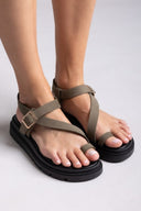 Flatforms nubuck δερμάτινα σανδάλια Tfp - Χακί - thefashionproject.gr - TFP