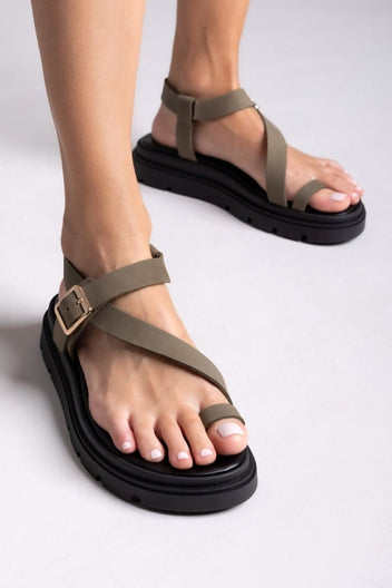 Flatforms nubuck δερμάτινα σανδάλια Tfp - Χακί - thefashionproject.gr - TFP