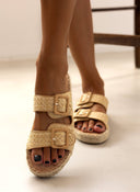 Flatforms σανδάλια από ψάθα με τοκάδες ERYNN - Φυσικό - thefashionproject.gr - ERYNN