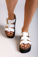 Flatforms σανδάλια δερμάτινα ATENEO - Λευκό - thefashionproject.gr - ATENEO