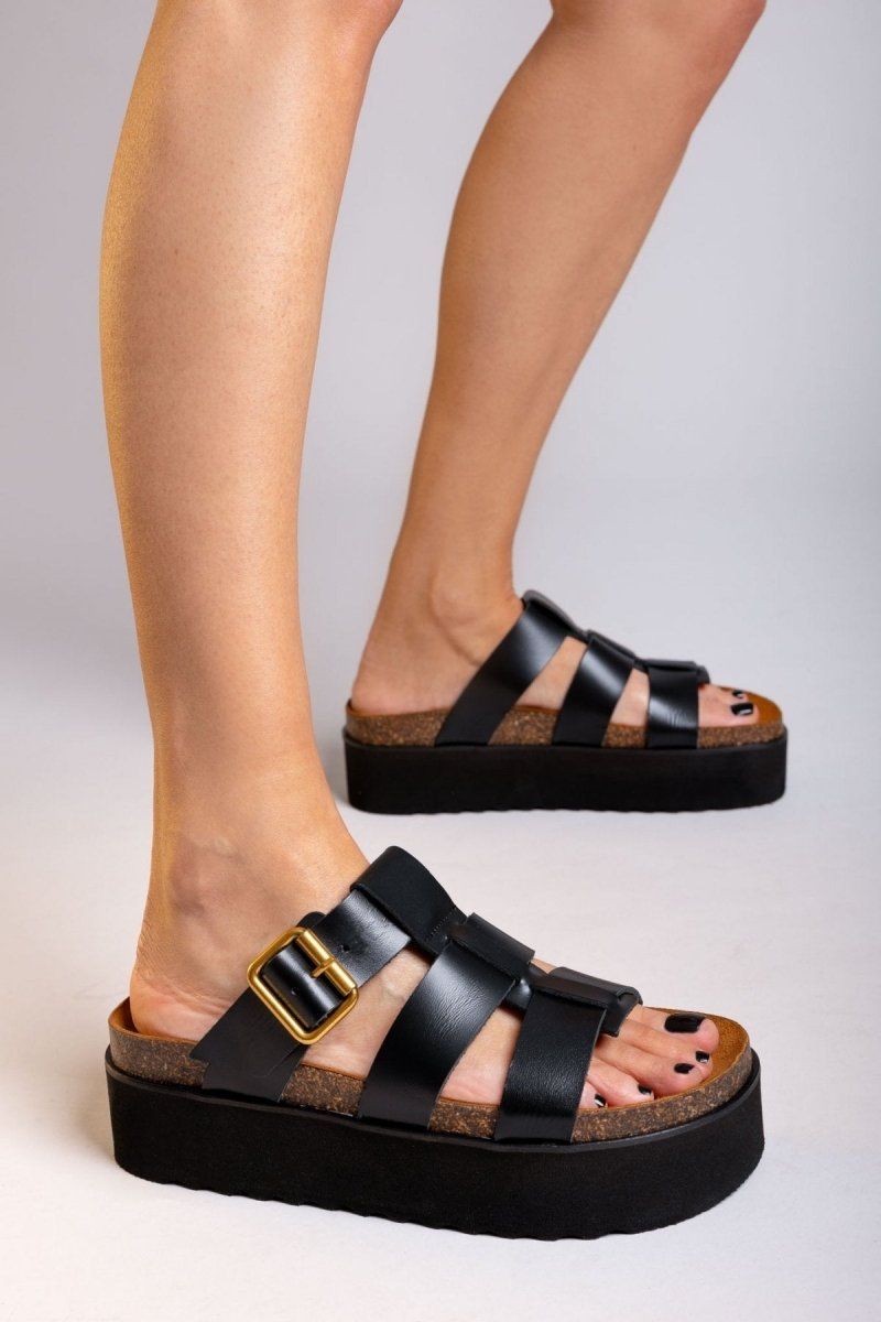 Flatforms σανδάλια δερμάτινα ATENEO - Μαύρο - thefashionproject.gr - ATENEO