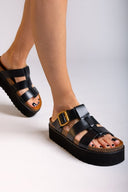 Flatforms σανδάλια δερμάτινα ATENEO - Μαύρο - thefashionproject.gr - ATENEO