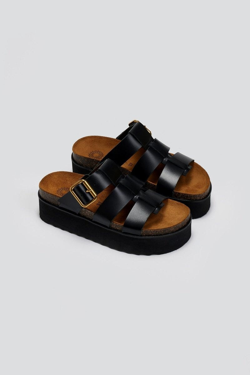 Flatforms σανδάλια δερμάτινα ATENEO - Μαύρο - thefashionproject.gr - ATENEO