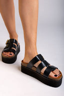 Flatforms σανδάλια δερμάτινα ATENEO - Μαύρο - thefashionproject.gr - ATENEO