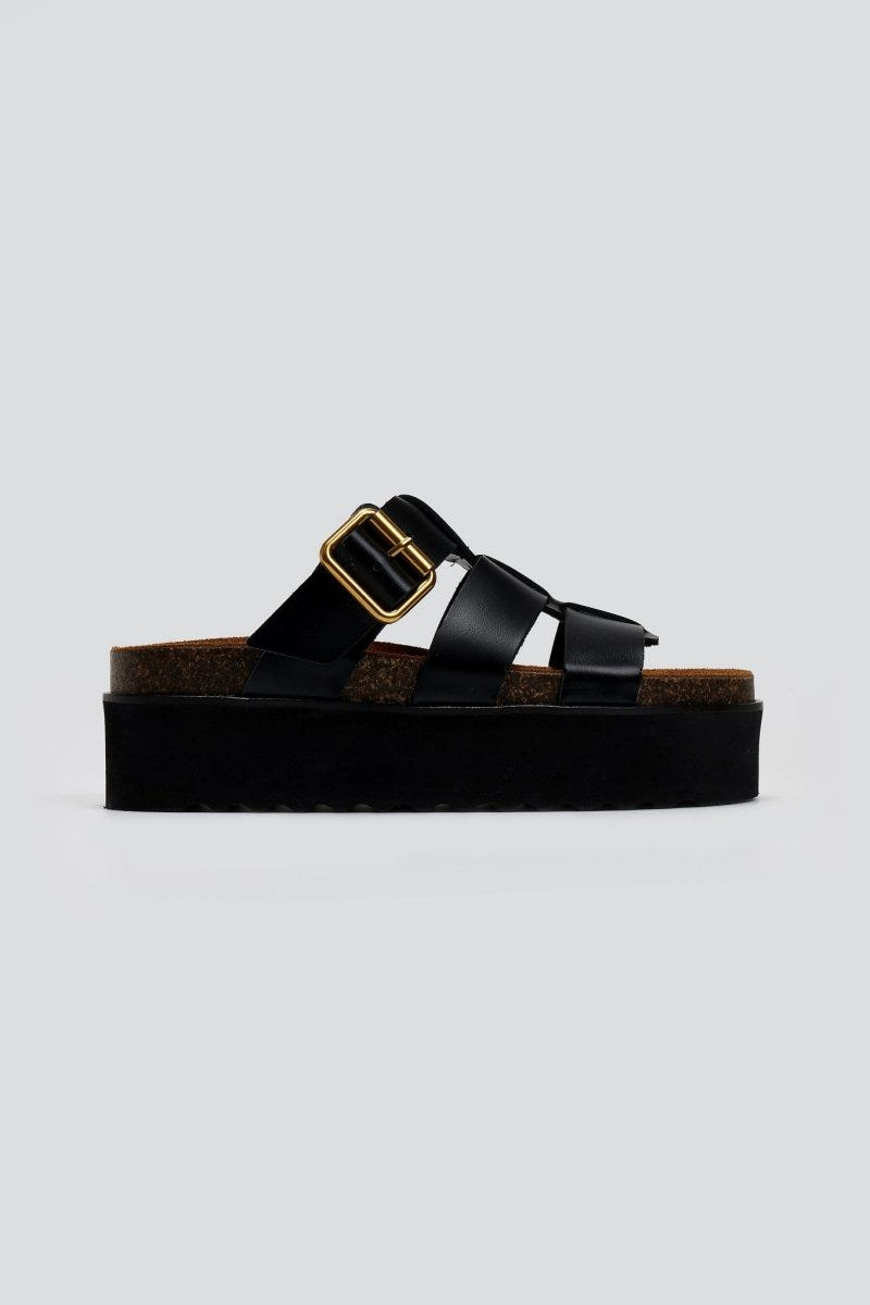 Flatforms σανδάλια δερμάτινα ATENEO - Μαύρο - thefashionproject.gr - ATENEO