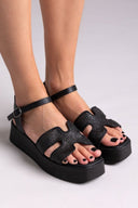 Flatforms σανδάλια δερμάτινα με ψάθα Estil - Μαύρο - thefashionproject.gr - Estil