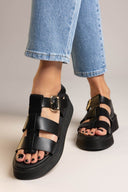 Flatforms σανδάλια δερμάτινα με τοκά Ragazza 01239 - Μαύρο - thefashionproject.gr - RAGAZZA