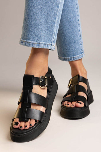Flatforms σανδάλια δερμάτινα με τοκά Ragazza 01239 - Μαύρο - thefashionproject.gr - RAGAZZA