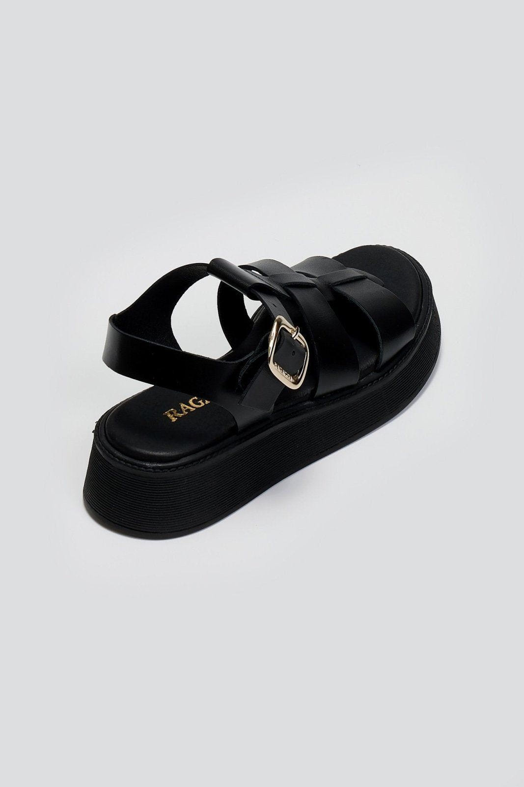 Flatforms σανδάλια δερμάτινα με τοκά Ragazza 01239 - Μαύρο - thefashionproject.gr - RAGAZZA