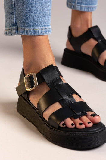 Flatforms σανδάλια δερμάτινα με τοκά Ragazza 01239 - Μαύρο - thefashionproject.gr - RAGAZZA