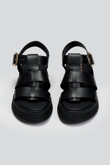 Flatforms σανδάλια δερμάτινα με τοκά Ragazza 01239 - Μαύρο - thefashionproject.gr - RAGAZZA