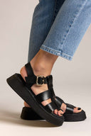 Flatforms σανδάλια δερμάτινα με τοκά Ragazza 01239 - Μαύρο - thefashionproject.gr - RAGAZZA