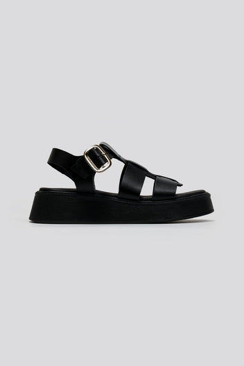 Flatforms σανδάλια δερμάτινα με τοκά Ragazza 01239 - Μαύρο - thefashionproject.gr - RAGAZZA