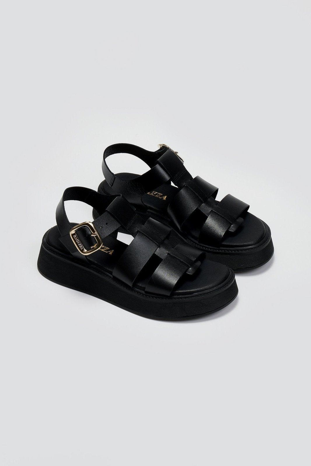 Flatforms σανδάλια δερμάτινα με τοκά Ragazza 01239 - Μαύρο - thefashionproject.gr - RAGAZZA