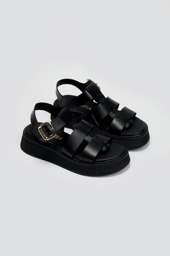 Flatforms σανδάλια δερμάτινα με τοκά Ragazza 01239 - Μαύρο - thefashionproject.gr - RAGAZZA