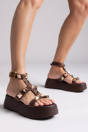 Flatforms σανδάλια δερμάτινα με τρουκς Estil - Καφέ - thefashionproject.gr - Estil