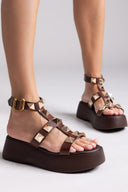 Flatforms σανδάλια δερμάτινα με τρουκς Estil - Καφέ - thefashionproject.gr - Estil