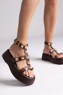 Flatforms σανδάλια δερμάτινα με τρουκς Estil - Καφέ - thefashionproject.gr - Estil