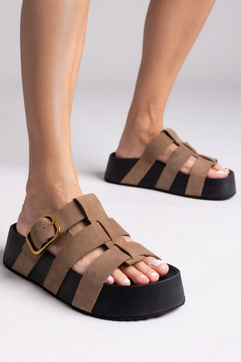 Flatforms σανδάλια καστόρινα ATENEO - Τάουπε - thefashionproject.gr - ATENEO