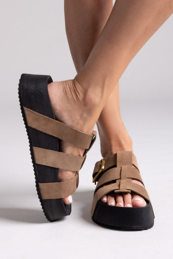 Flatforms σανδάλια καστόρινα ATENEO - Τάουπε - thefashionproject.gr - ATENEO